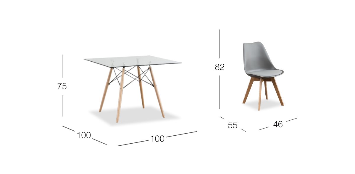 Comedor Cuadrado Atlas Con Sillas Arthus Gris 5 Piezas