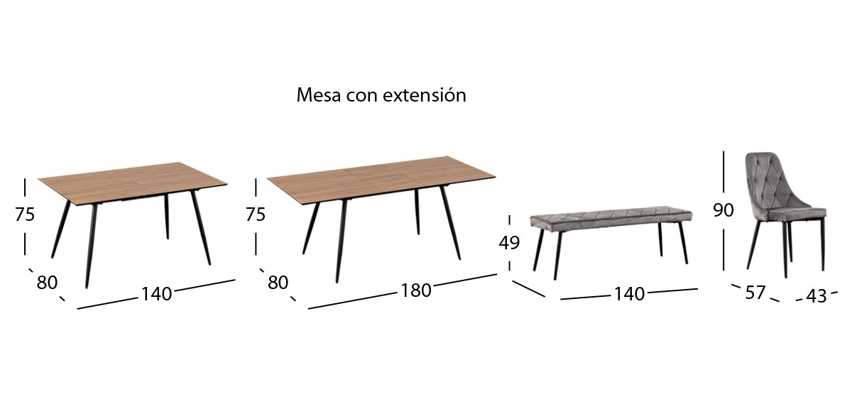 Comedor Con Extensión Camilo Gris 6 Piezas