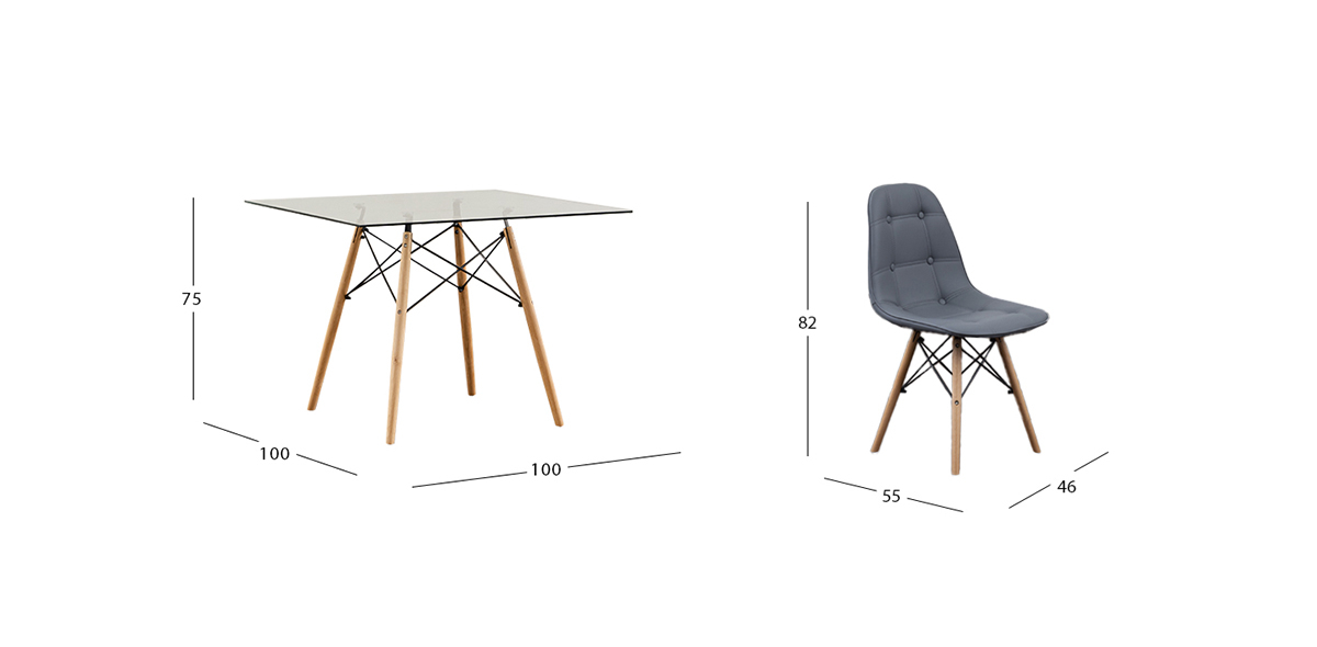 Comedor Cuadrado Atlas Con Sillas Angun Gris 5 Piezas