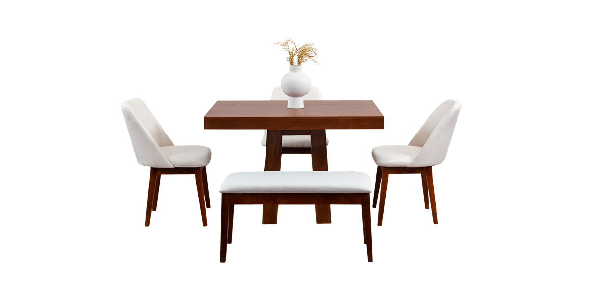 Comedor Odette 120 Cm Con Sillas Y Banca Olaf PL Arena 5 Piezas