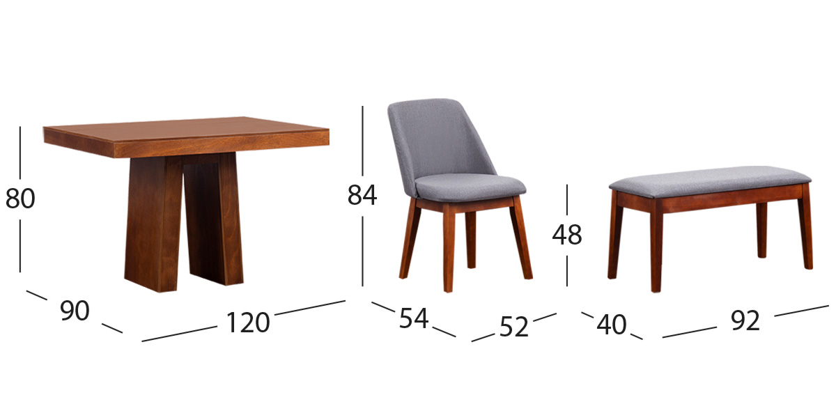 Comedor Odette 120 Cm Con Sillas Y Banca Olaf PL Gris 5 Piezas