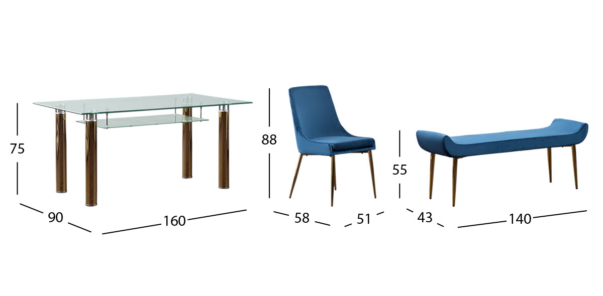 Comedor Rectangular Dunkel Royal Gold Azul