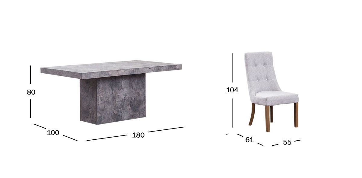 Comedor Rectangular 180 X 100 Cm Stone Gris 7 Piezas