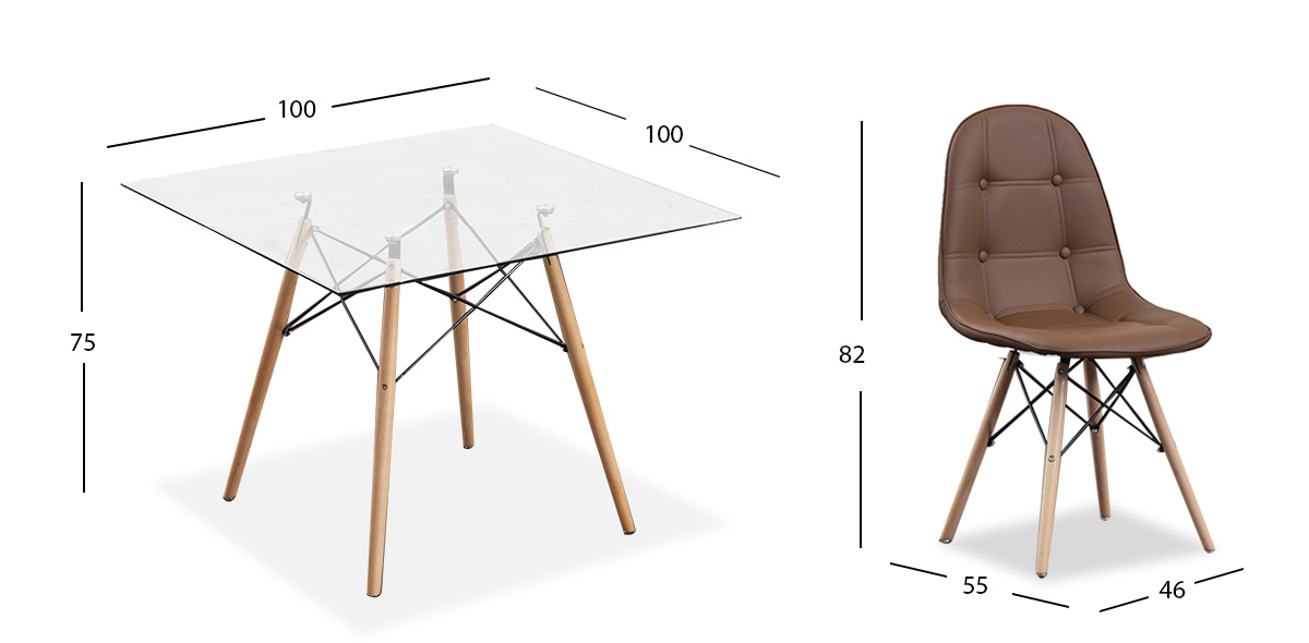 Comedor Cuadrado Atlas Con Sillas Angun Café 5 Piezas