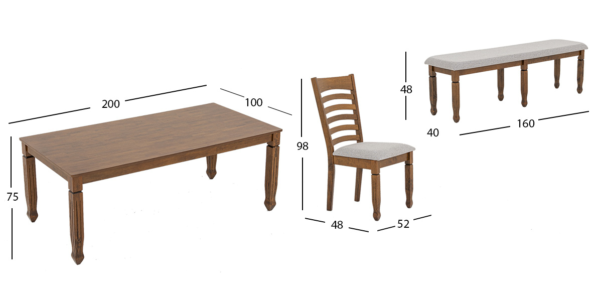 Comedor Rectangular 200 Cm Borja Café 7 Piezas