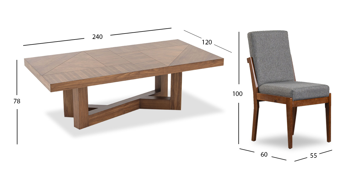Comedor Rectangular 240 Cm Creta Gris Charcoal 7 Piezas