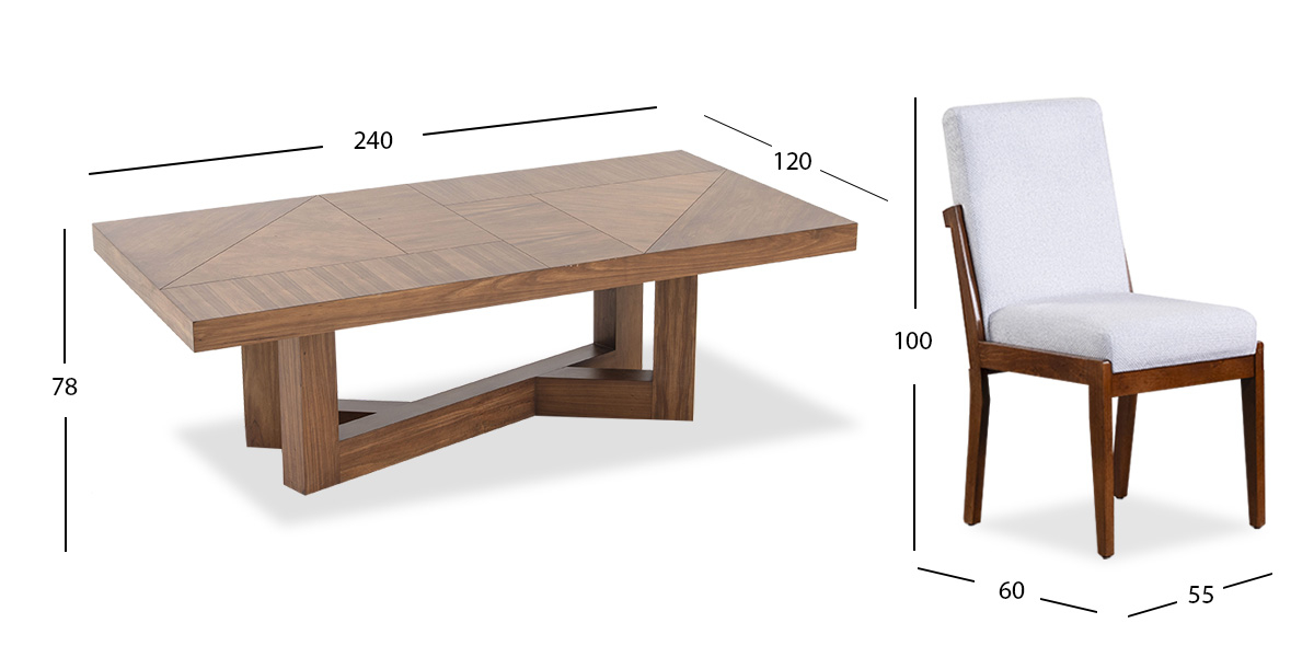 Comedor Rectangular 240 Cm Creta Blanco Winter 9 Piezas