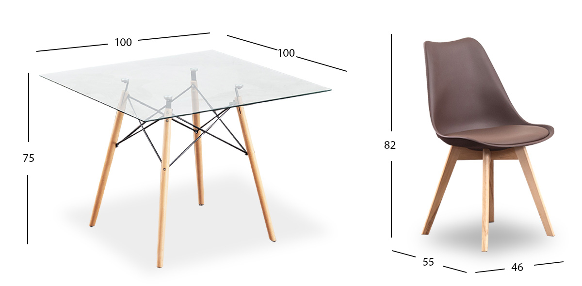 Comedor Cuadrado Atlas Con Sillas Arthus Café 5 Piezas