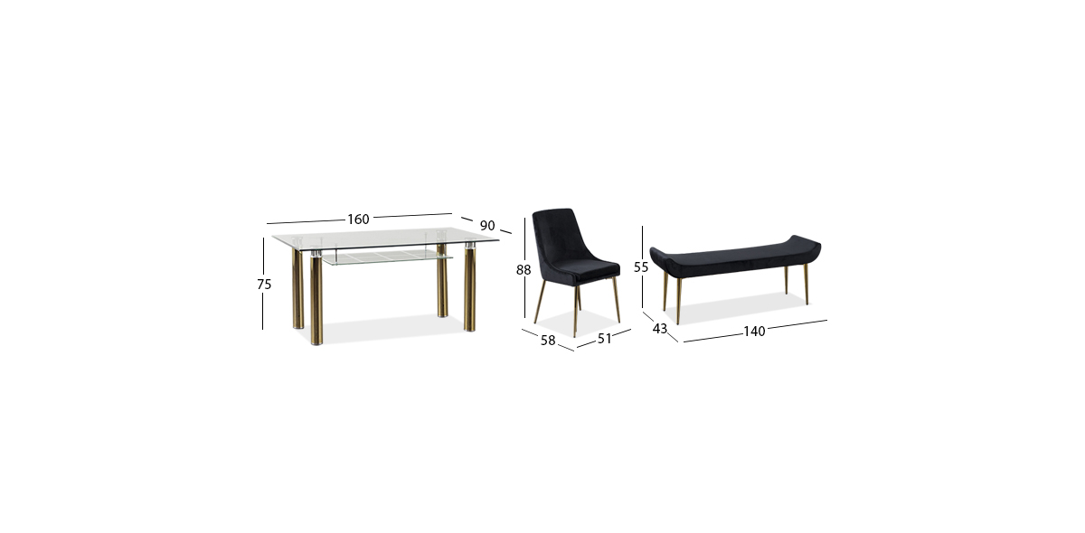 Comedor Rectangular Dunkel Royal Gold Negro