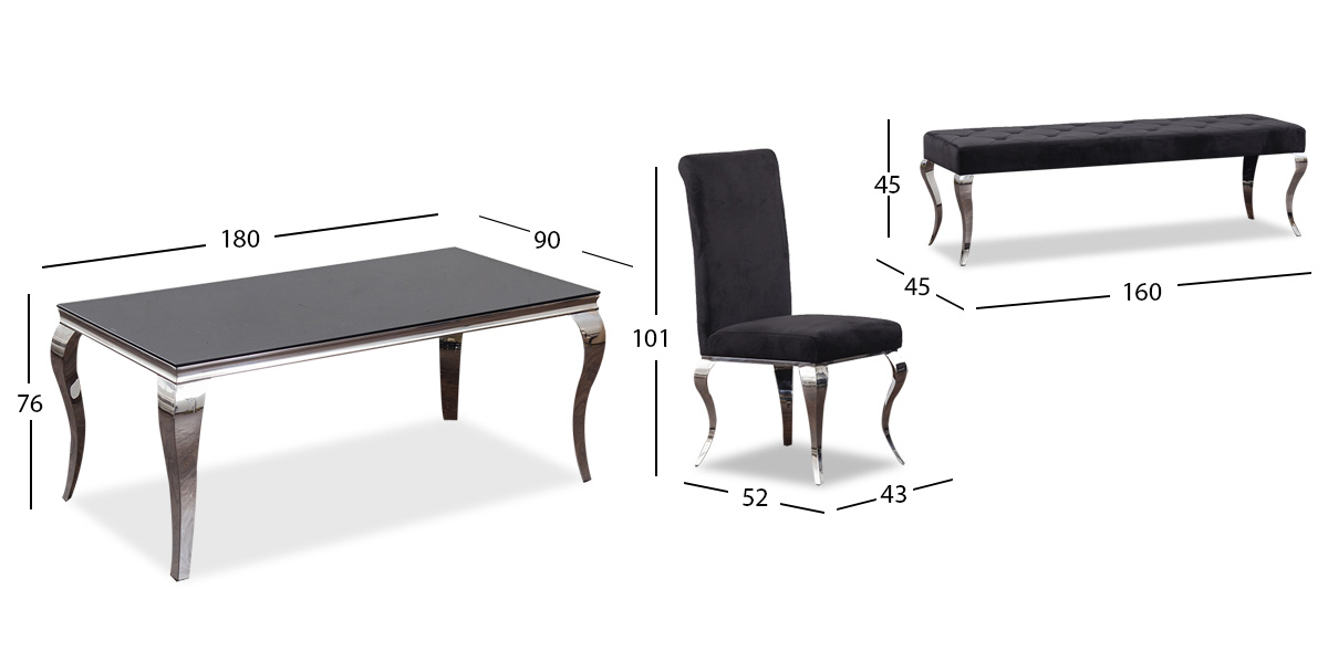Comedor Rectangular Cristal Elenor Negro 6 Piezas