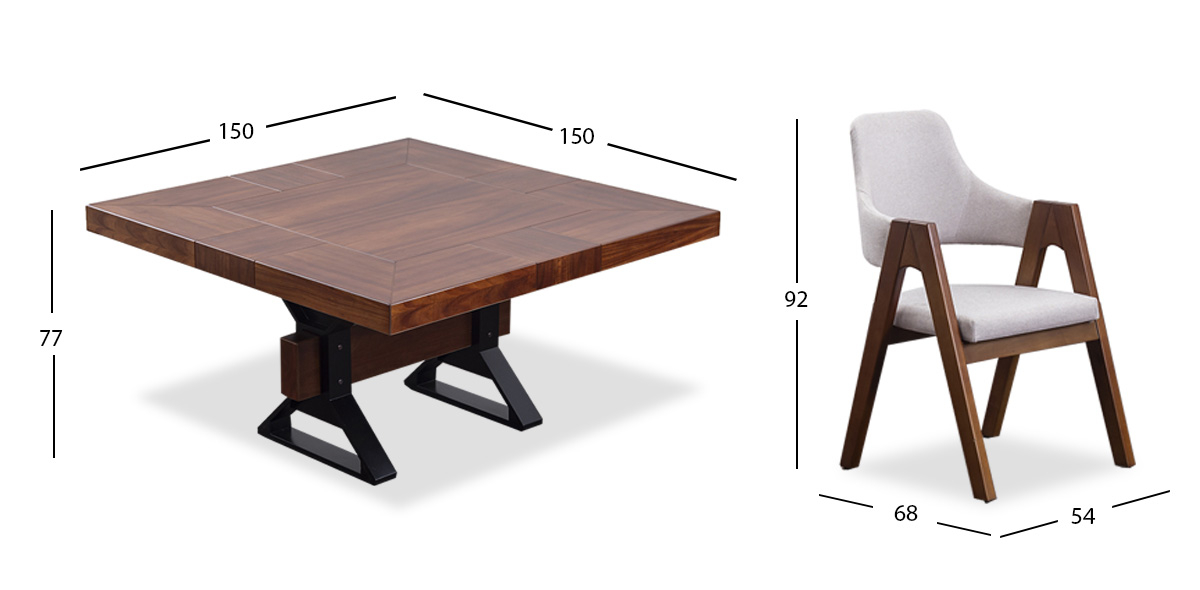 Comedor Cuadrado 150 Cm Estocolmo Beige 7 Piezas