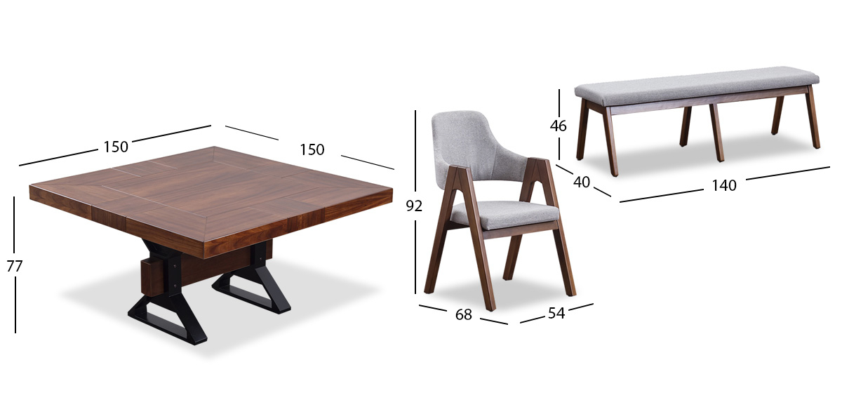 Comedor Cuadrado 150 Cm Estocolmo Con Sillas Y Banca Plata 6 Piezas