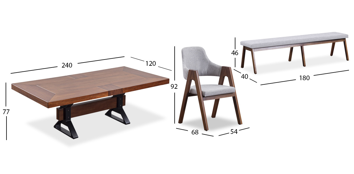 Comedor Rectangular 240 Cm Estocolmo Con Sillas Y Banca Plata 6 Piezas