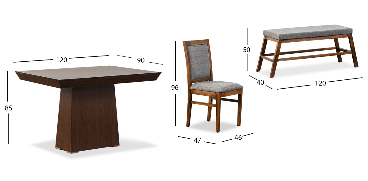 Comedor De 120 Cm Montreal Con Sillas Y Banca Gris 6 Piezas
