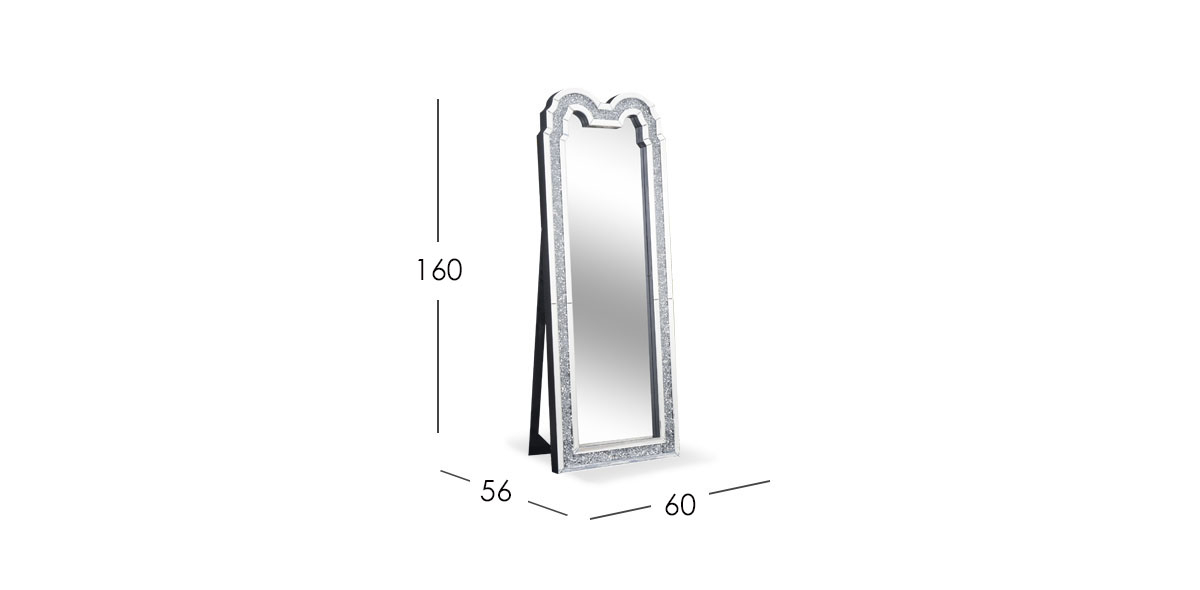 Espejo de Piso con Sistema de Luz Led Cristal Glam Plata