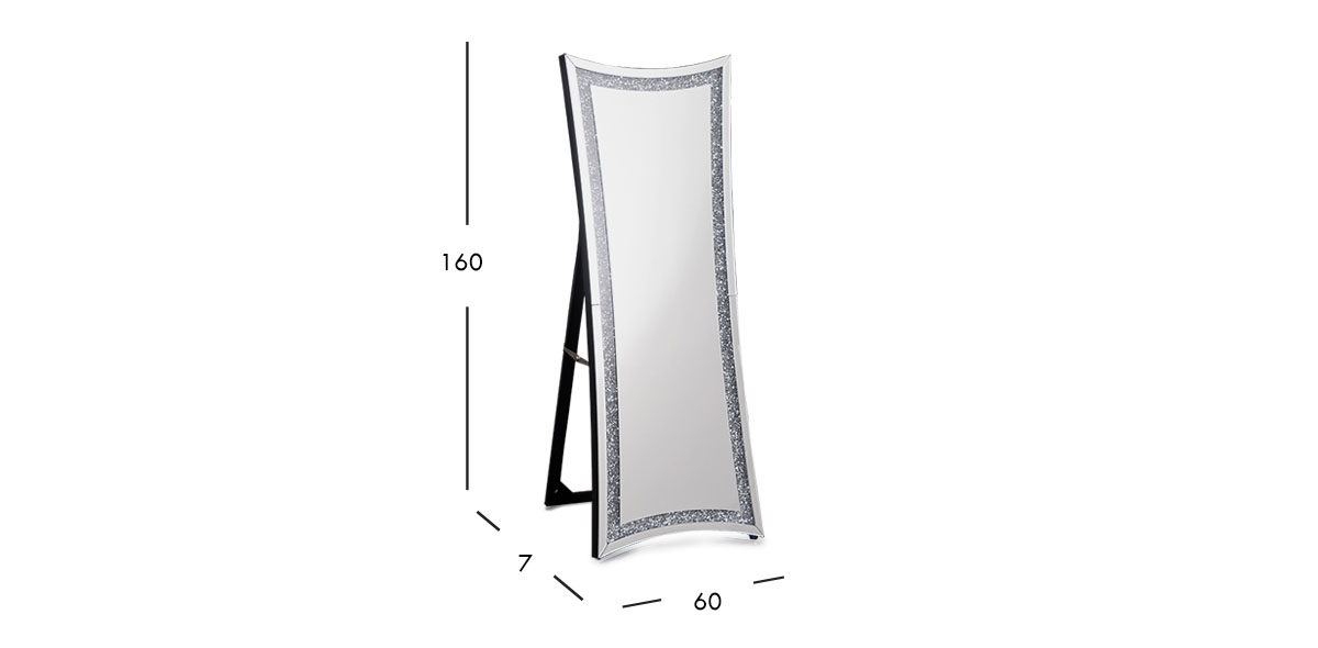 Espejo De Piso Con Sistema De Luz Led Cristal Crush Plata