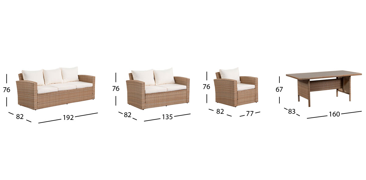 Set De Jardín Rectangular Zane Beige