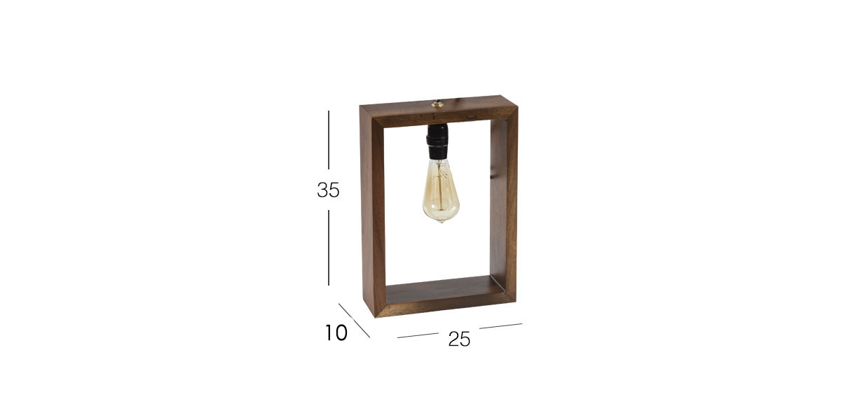 Lámpara De Mesa Con Foco Decorativo Parota Cuadra Café