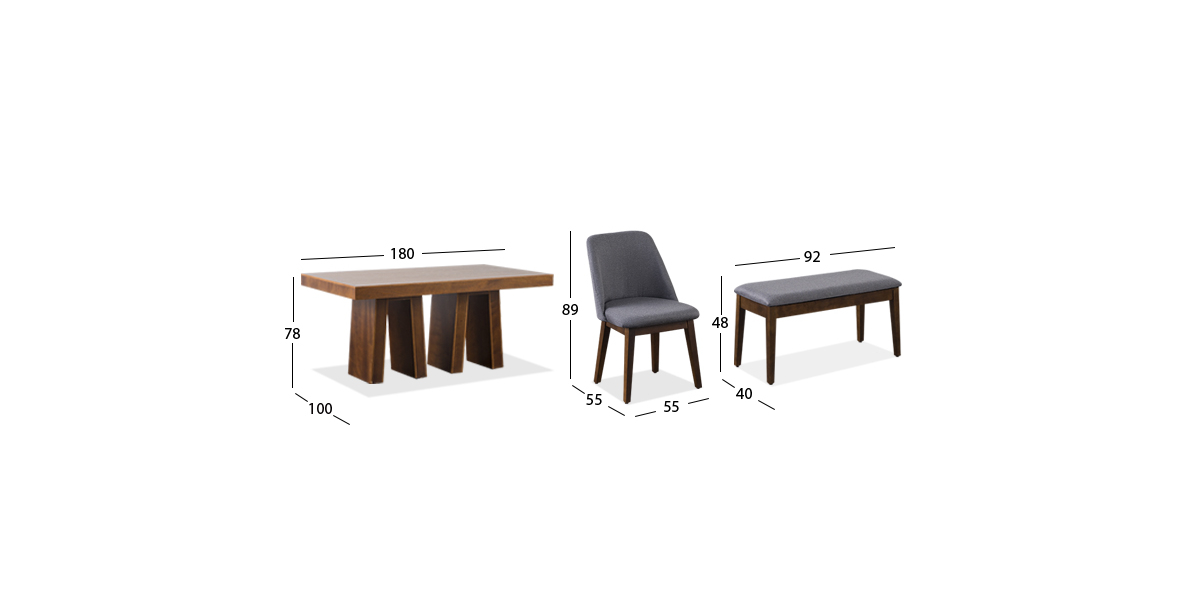 Comedor Odette 180 Cm Con Sillas Y Banca Olaf PL Gris 6 Piezas