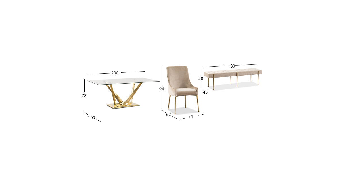 Comedor Royal Gold LV Con Sillas Y Banca Beige