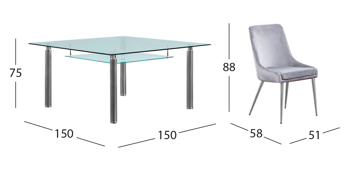 Comedor Cuadrado Enkel II Gris 7 Piezas