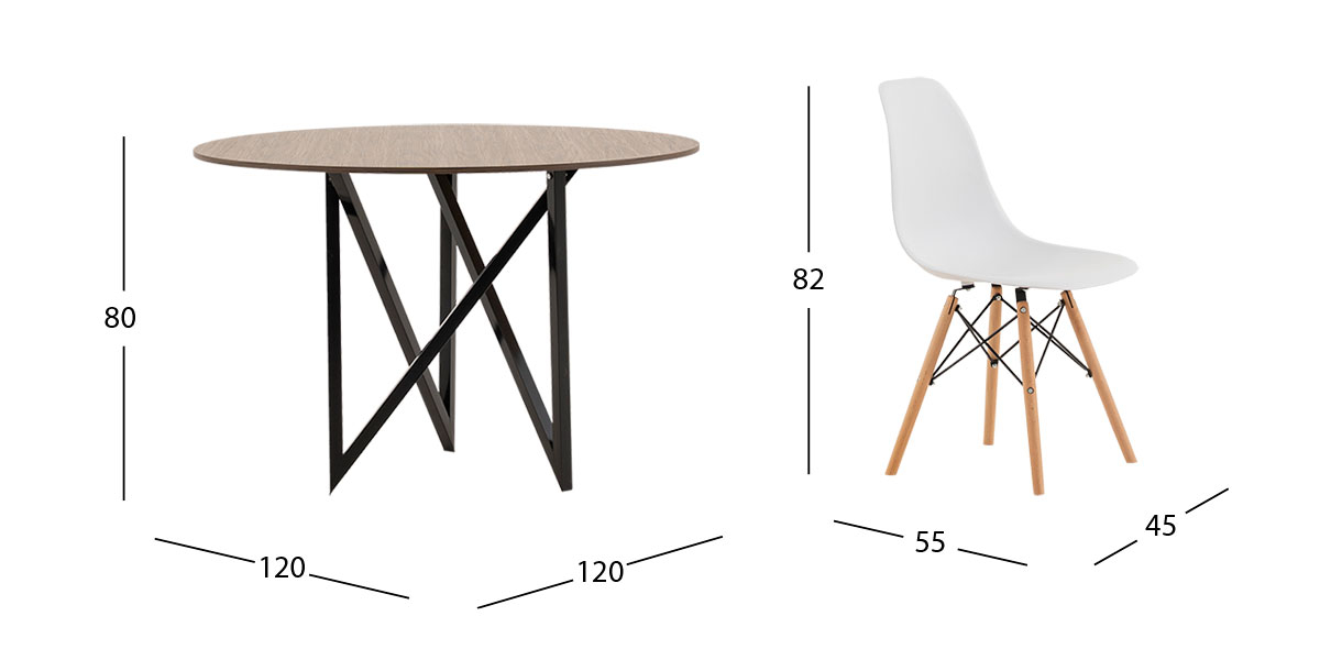 Comedor Redondo Nápoles Parota Con Sillas Atlas Blanco 5 Piezas