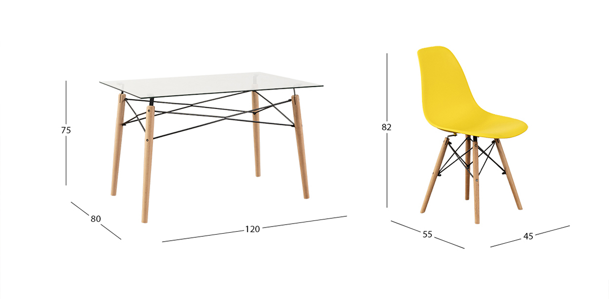 Comedor Rectangular Atlas Con Sillas Amarillo 5 Piezas