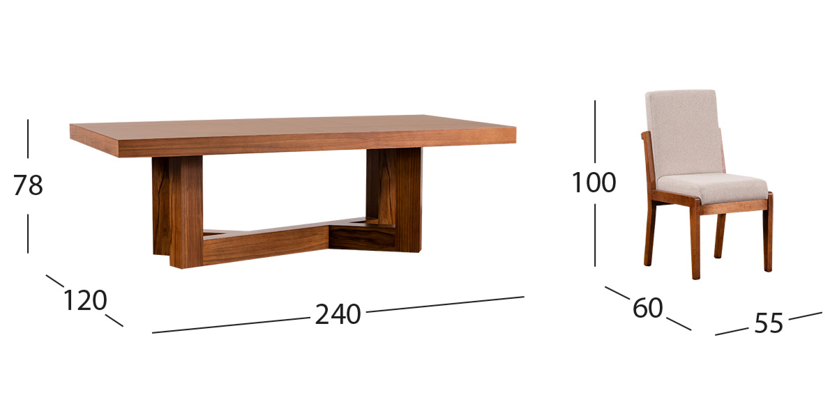 Comedor Rectangular 240 Cm Creta Arena 9 Piezas