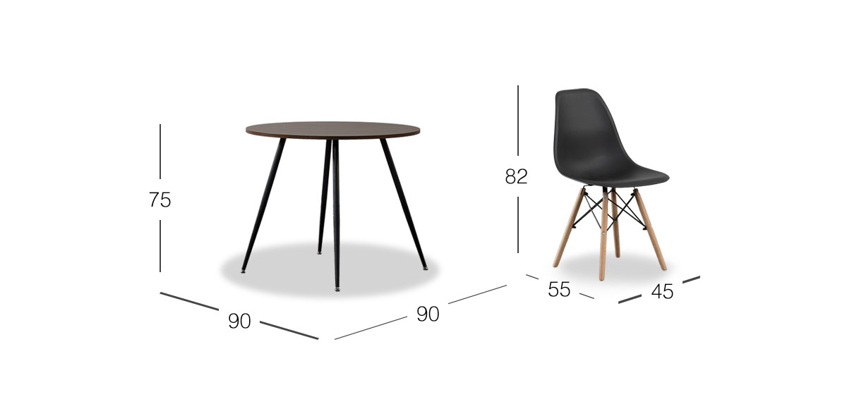 Comedor Redondo Marla Con Sillas Atlas Negro 3 Piezas