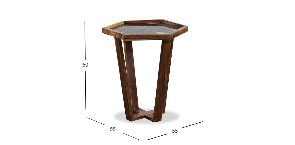 Mesa Lateral Hexagonal Cristal Grande Victory Negro
