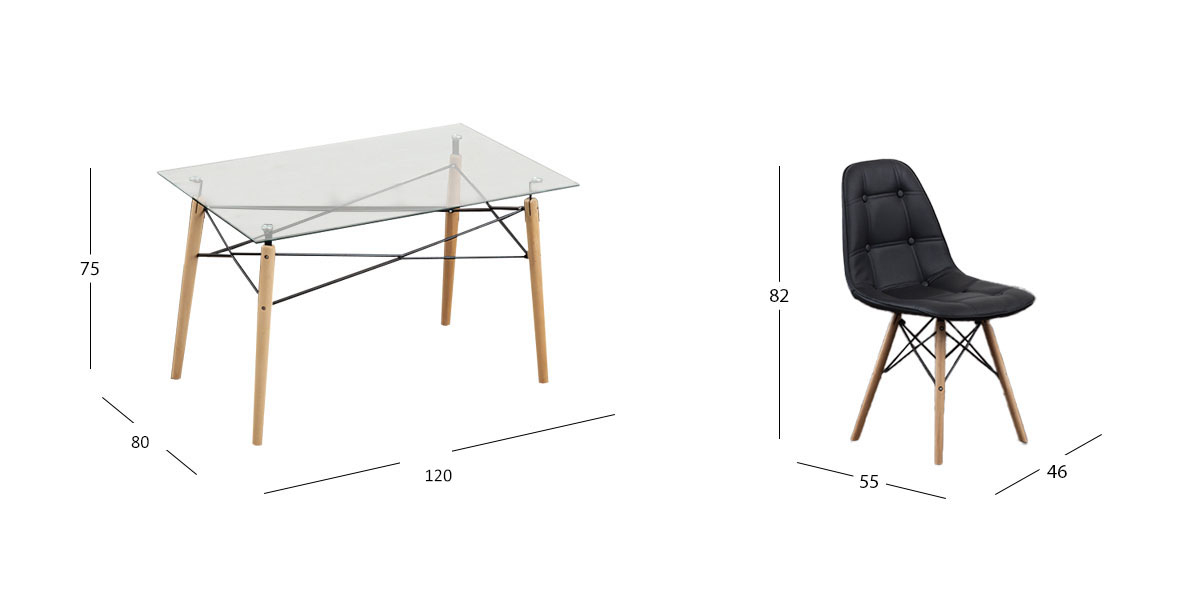 Comedor Rectangular Atlas Con Sillas Angun Negro 5 Piezas