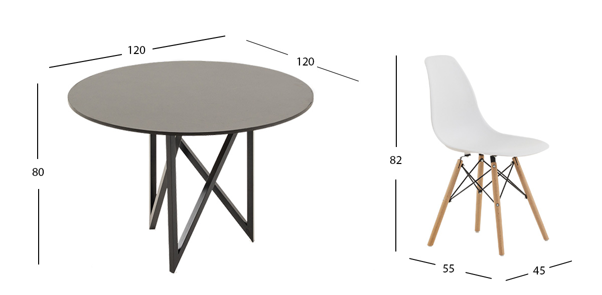 Comedor Redondo Nápoles Negro Con Sillas Atlas Blanco 5 Piezas