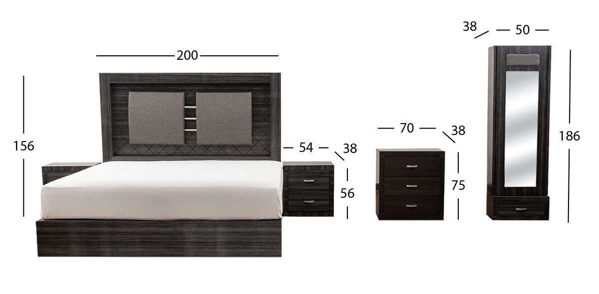 Recámara King Size Cairo Plus Gris 5 Piezas