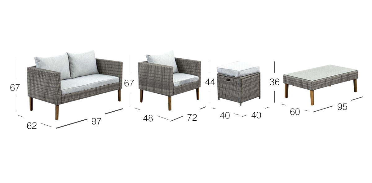 Set De Jardín Rectangular Juno Gris 6 Piezas