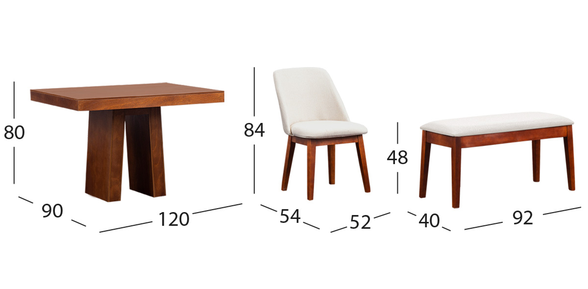 Comedor Odette 120 Cm Con Sillas Y Banca Olaf PL Arena 6 Piezas