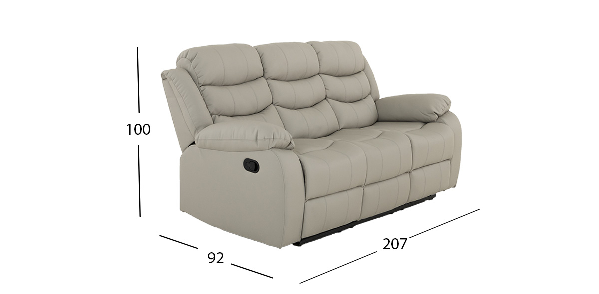 Sofá De 3 Plazas Piel Con Reclinable Caserta Gris