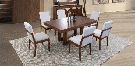 Comedor Rectangular 180 Cm Creta Blanco Winter 7 Piezas