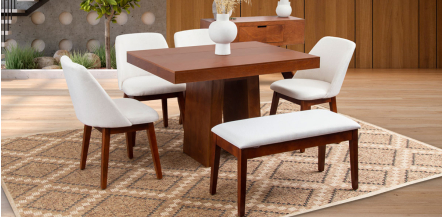 Comedor Odette 120 Cm Con Sillas Y Banca Olaf PL Arena 6 Piezas