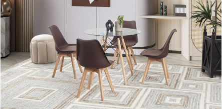 Comedor Redondo Atlas Con Sillas Arthus Café 5 Piezas