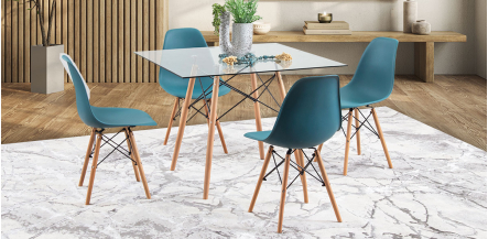 Comedor Cuadrado Atlas Con Sillas Azul 5 Piezas
