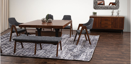 Comedor Cuadrado 150 Cm Estocolmo Con Sillas Y Banca Gris 6 Piezas