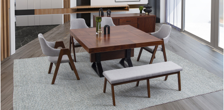 Comedor Cuadrado 150 Cm Estocolmo Con Sillas Y Banca Plata 6 Piezas