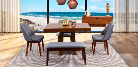 Comedor Odette 120 Cm Con Sillas Y Banca Olaf PL Gris 5 Piezas