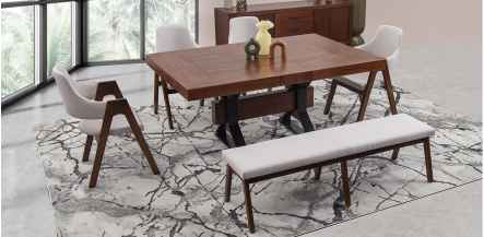 Comedor Rectangular 180 Cm Estocolmo Con Sillas Y Banca Beige 6 Piezas