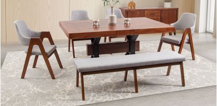 Comedor Rectangular 180 Cm Estocolmo Con Sillas y Banca Plata 6 Piezas