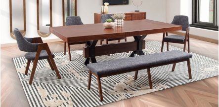 Comedor Rectangular 240 Cm Estocolmo Con Sillas Y Banca Gris 6 Piezas