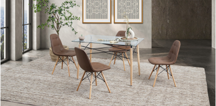 Comedor Rectangular Atlas Con Sillas Angun Café 5 Piezas