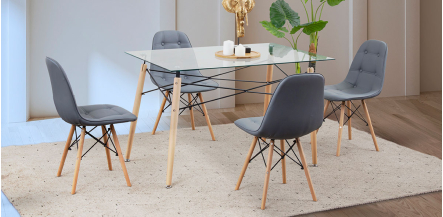 Comedor Rectangular Atlas Con Sillas Angun Gris 5 Piezas