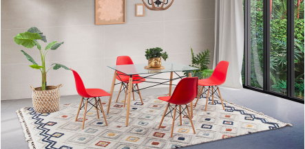 Comedor Rectangular Atlas Con Sillas Rojo 5 Piezas