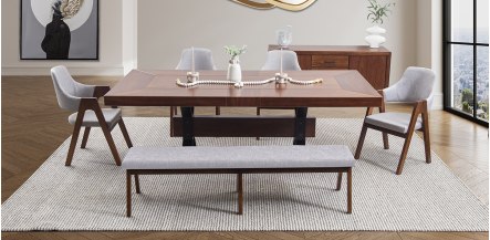 Comedor Rectangular 240 Cm Estocolmo Con Sillas Y Banca Plata 6 Piezas
